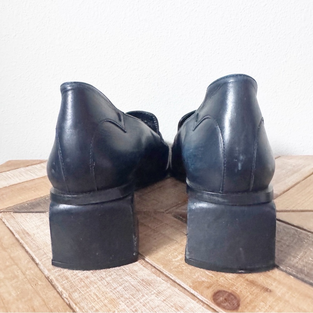 Martinez Valero Dark Navy Leather Block Heel Loafers - Picture 9 of 12
